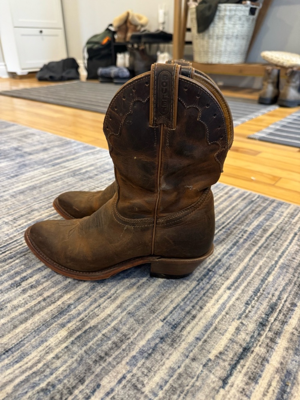 Boulet Distressed Brown Leather Western Boots